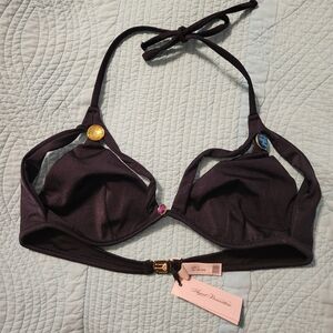 Agent Provocateur Black Halter Bikini Top with Gem Accents
